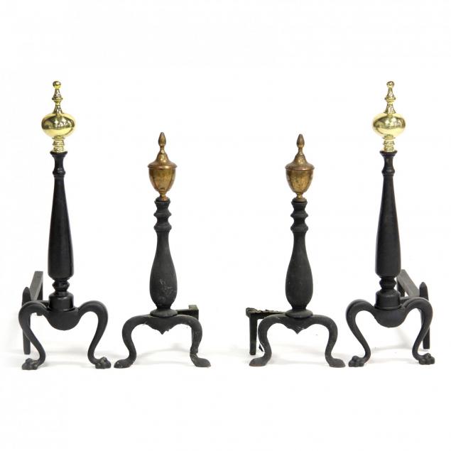 two-pairs-of-vintage-andirons