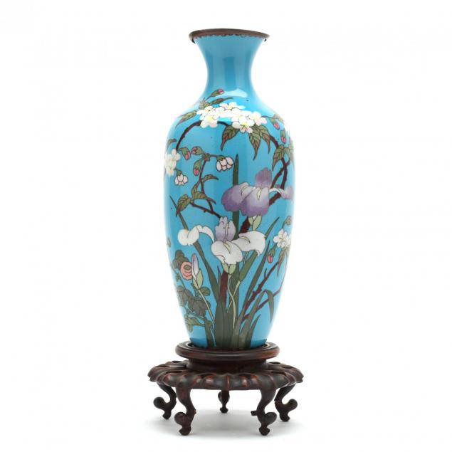 a-tall-blue-ground-cloisonne-vase-with-flowers