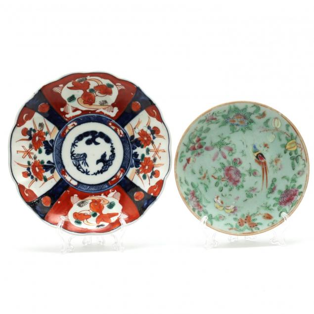 a-japanese-imari-plate-and-chinese-celadon-wucai-plate