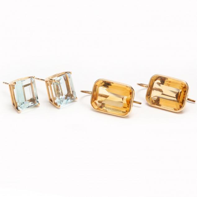 two-pairs-of-14kt-gem-set-earrings