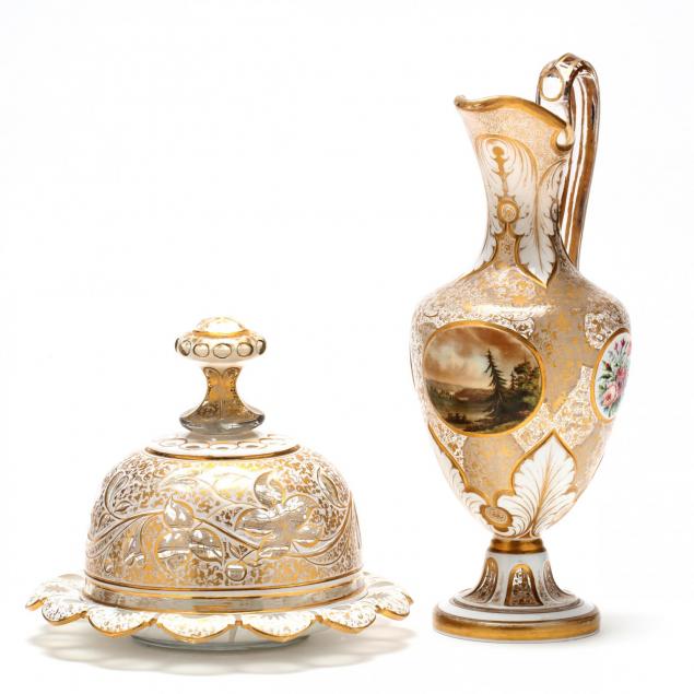 att-moser-decorated-glass-ewer-cheese-dome