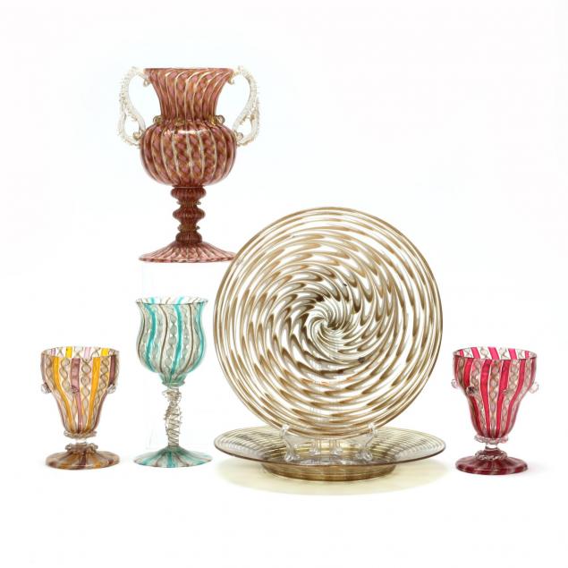 six-pieces-of-antique-vintage-venetian-zanfirico-glass