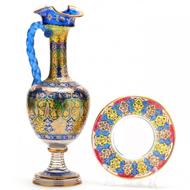 venetian-enameled-glass-ewer-and-plate