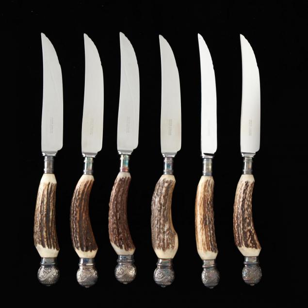 a-set-of-six-english-staghorn-steak-knives