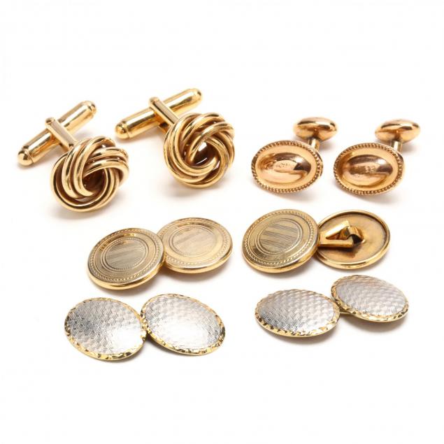 platinum-and-14kt-gold-cufflinks-and-three-pairs-gold-filled-cufflinks