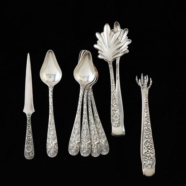 a-group-of-sterling-silver-repousse-flatware