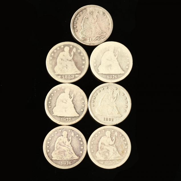seven-circulated-liberty-seated-quarters