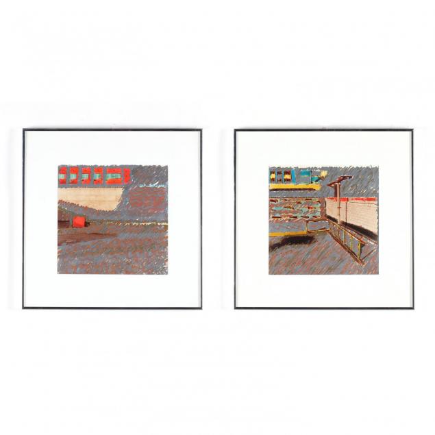 pair-of-framed-mixed-media-architectural-works