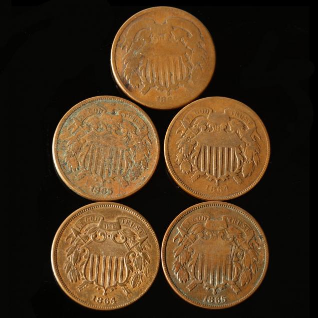 five-circulated-two-cent-pieces