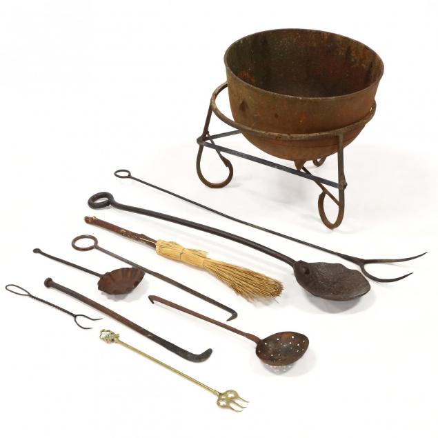 vintage-iron-cauldron-and-accessories
