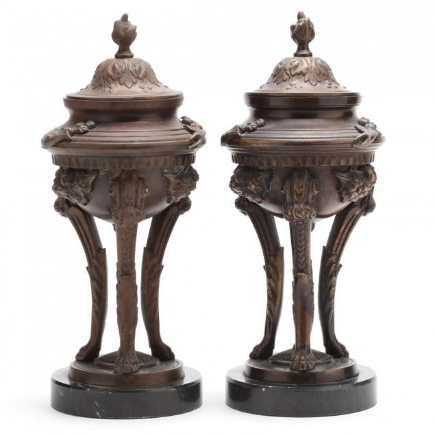 pair-of-neoclassical-style-bronze-and-marble-mantle-urns