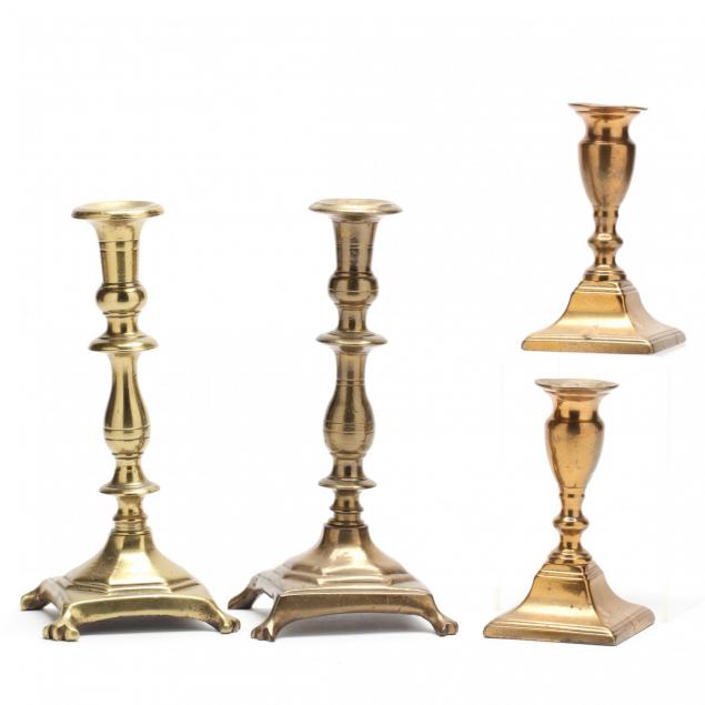 two-pairs-of-antique-brass-candlesticks