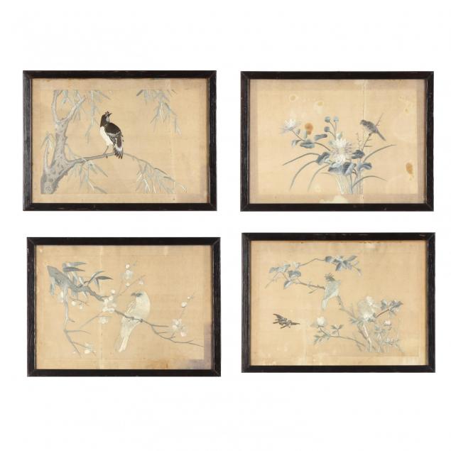 set-of-four-framed-asian-embroidered-bird-and-flower-panels