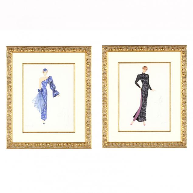 pair-of-painted-fashion-plate-sketches