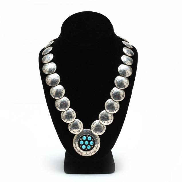 navajo-silver-and-turquoise-coin-necklace