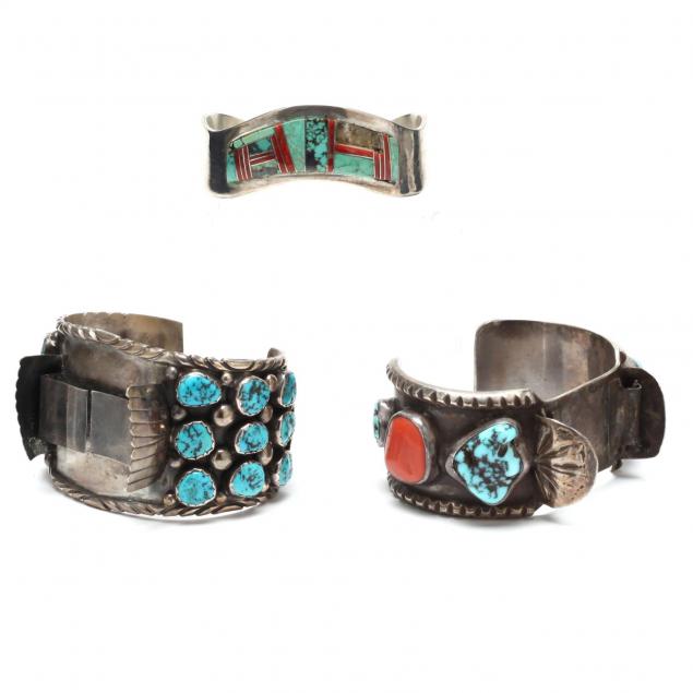 three-southwestern-silver-and-turquoise-cuff-bracelets