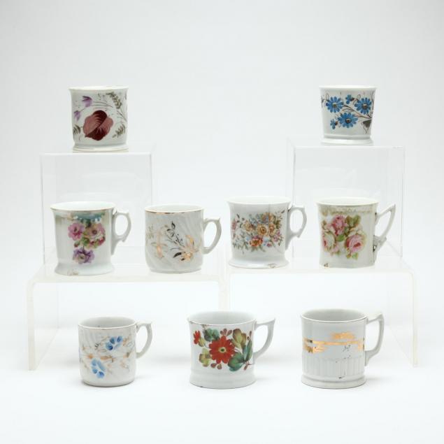 group-of-floral-decorated-vintage-shaving-mugs