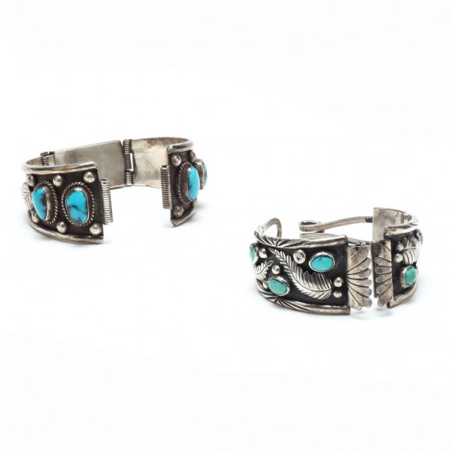 two-southwestern-silver-and-turquoise-bracelets
