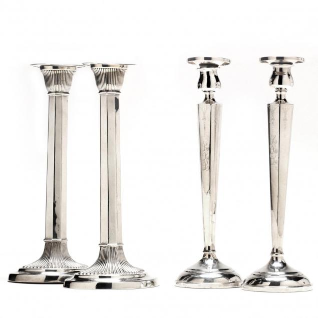 two-pairs-of-neoclassical-style-sterling-silver-candlesticks
