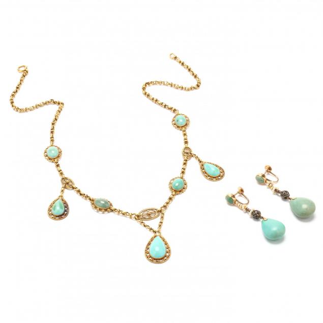 antique-gold-and-turquoise-necklace-and-earrings
