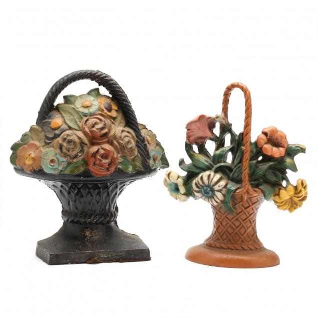 two-cast-iron-flower-basket-doorstops