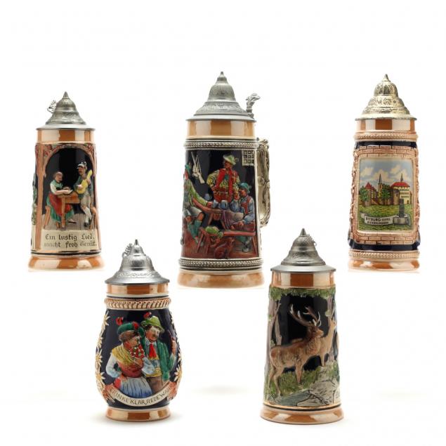 a-collection-of-five-vintage-german-steins