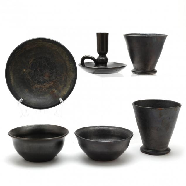 six-pieces-of-black-glazed-nc-pottery