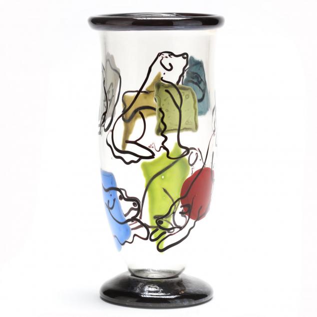 katherine-and-william-bernstein-nc-dog-themed-art-glass-vase