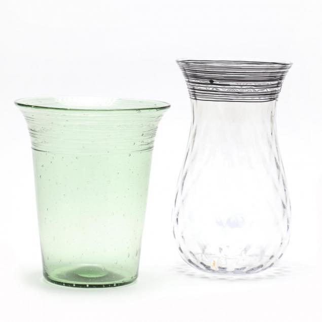 two-steuben-threaded-glass-vases