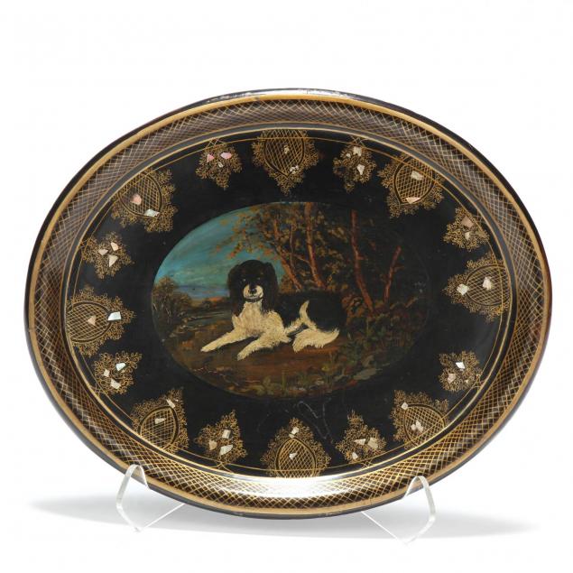 victorian-papier-mache-tray-with-spaniel