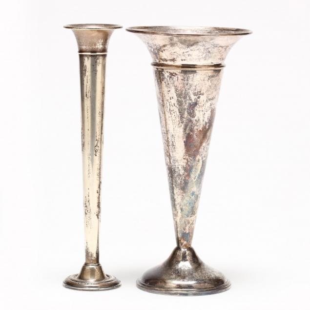 two-sterling-silver-trumpet-vases