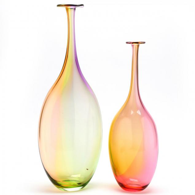 kjell-engman-two-art-glass-bottle-vases-for-kosta-boda