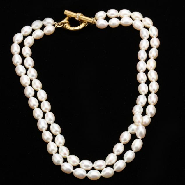 18KT Pearl and Diamond Necklace, Slane & Slane (Lot 3055 - Jewelry ...