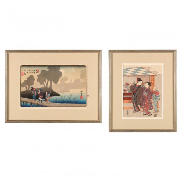 two-japanese-woodblock-prints-by-koryusai-and-hiroshige