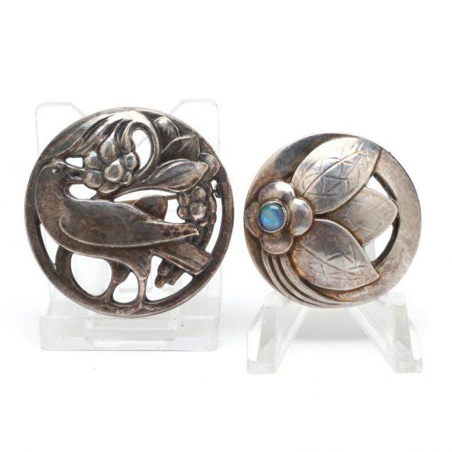 two-georg-jensen-sterling-silver-brooches