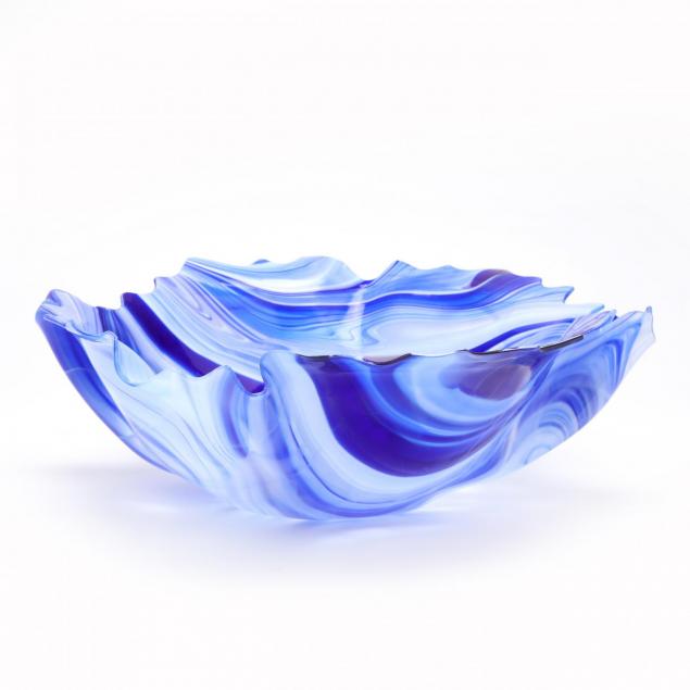 cobalt-slag-glass-center-bowl