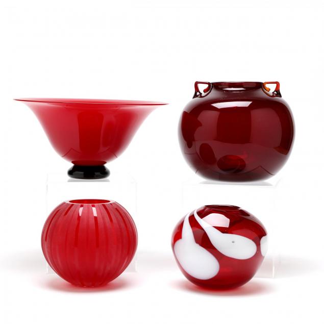 four-pieces-of-ruby-red-art-glass