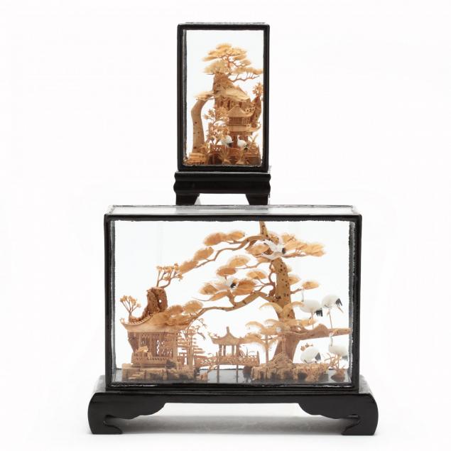 two-chinese-cork-landscape-carvings