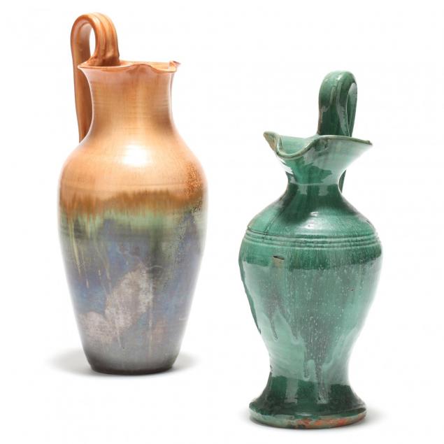 two-vintage-nc-pottery-rebecca-pitchers-att-cole-pottery