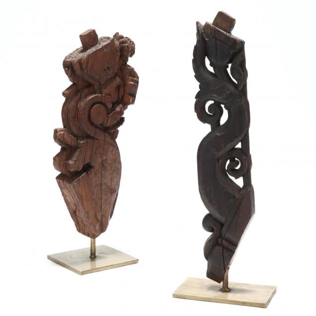 two-asian-wooden-architectural-sculptures