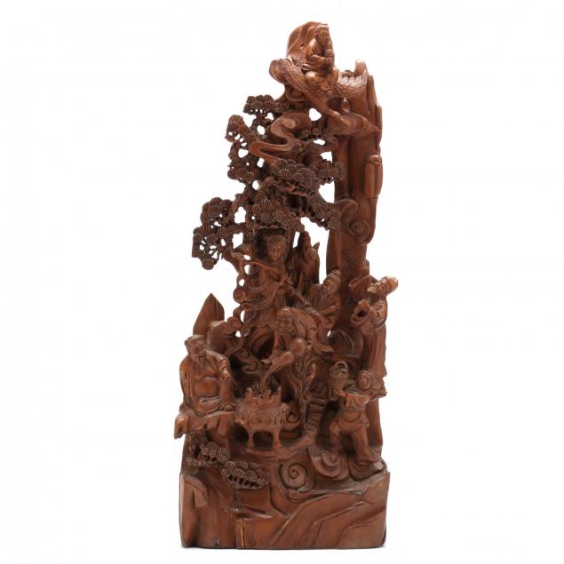 a-chinese-carved-wooden-table-sculpture-of-daoist-immortals