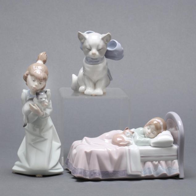 three-lladro-figures-with-cat-theme