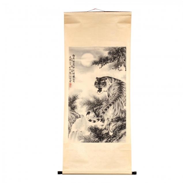 an-asian-hanging-scroll-ink-painting-of-a-tiger