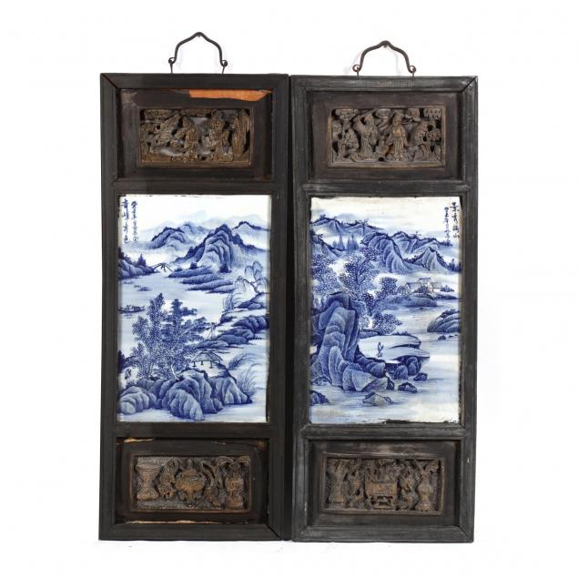 two-chinese-blue-and-white-porcelain-panels