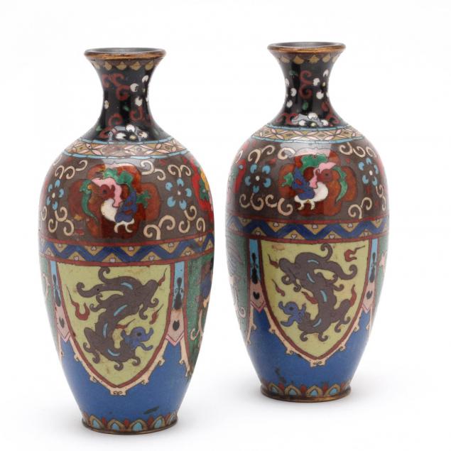 a-pair-of-small-japanese-meiji-period-cloisonne-dragon-and-phoenix-vases