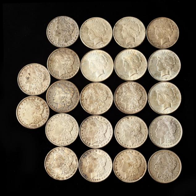 mixed-group-of-22-morgan-and-peace-silver-dollars