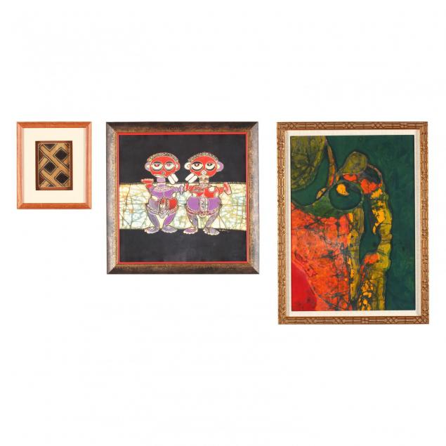 two-vintage-batik-paintings-and-kuba-shoowa-panel