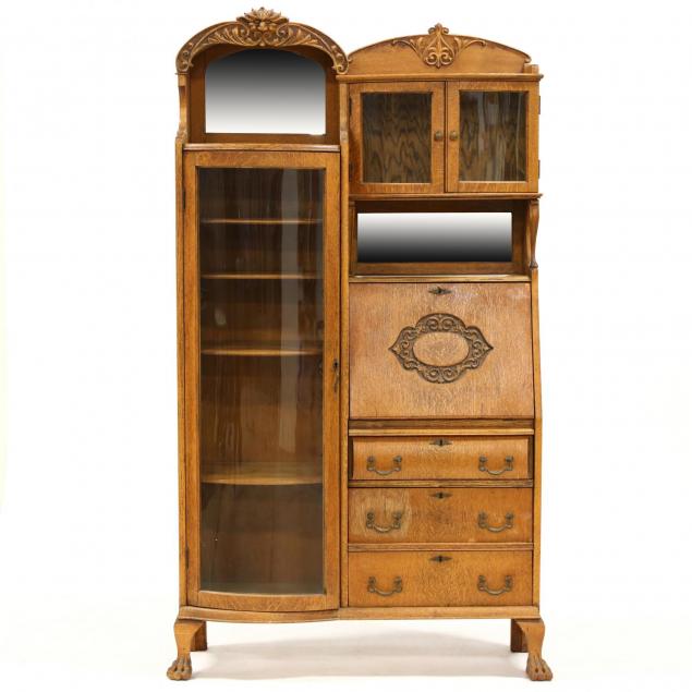 victorian-oak-side-by-side-secretary-bookcase