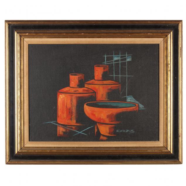 mid-century-still-life-painting-of-red-vessels