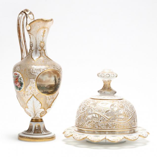 att-moser-decorated-glass-ewer-cheese-dome
